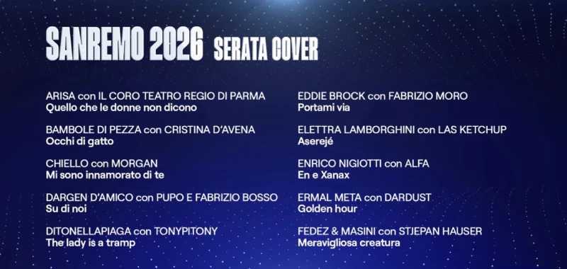 Serata Cover Sanremo 2026, tutti i duetti