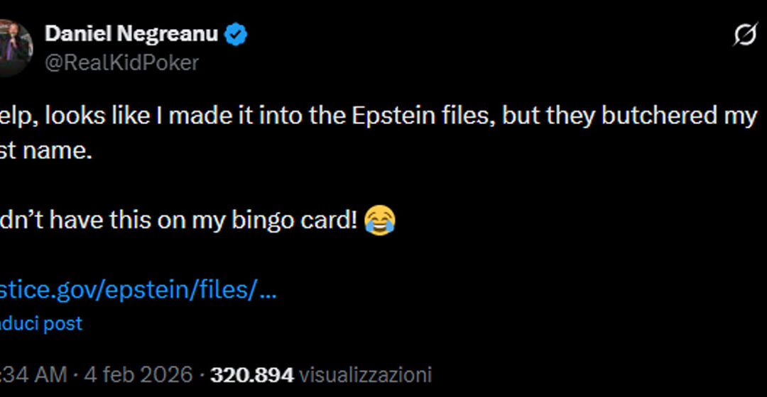 Negli Epstein files, 212 volte “poker”. Nominato Negreanu