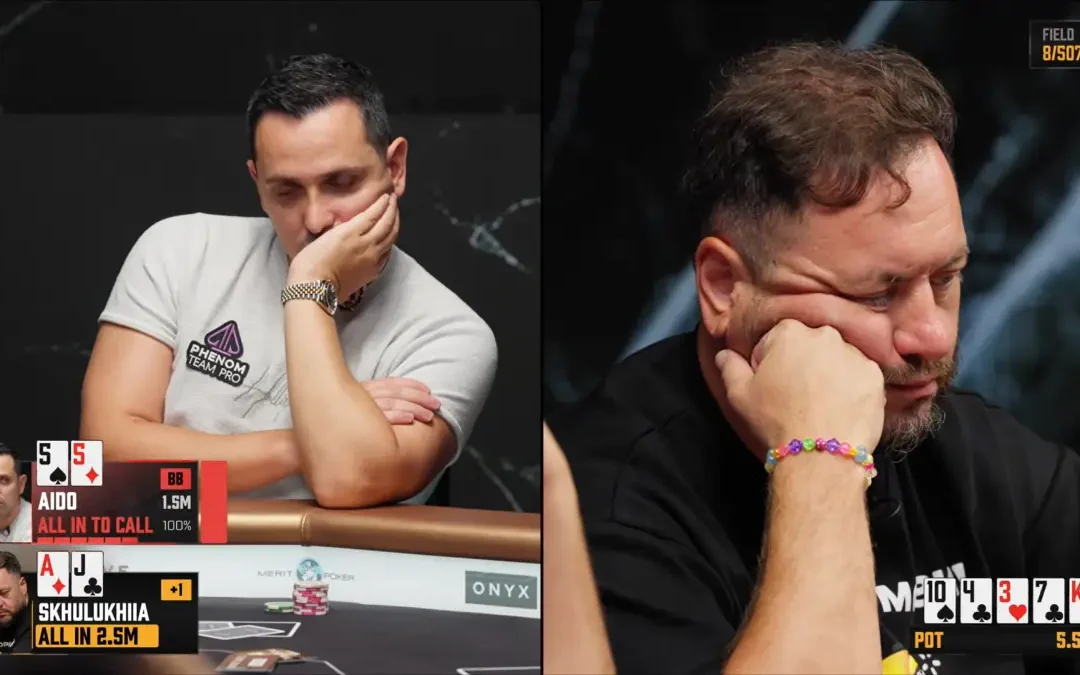 L’hero call di Sergio Aido da dentro o fuori con 4th pair, 8 left al $10,400 Premiere Onyx Super High Roller Series
